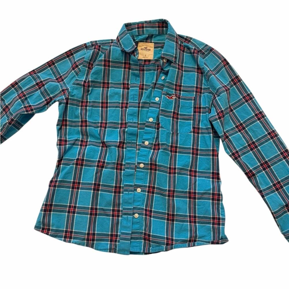 HOLLISTER Plaid Shirt Blouse Teal Blue Women’s Size Small FAST SHIPPING 3309-9
